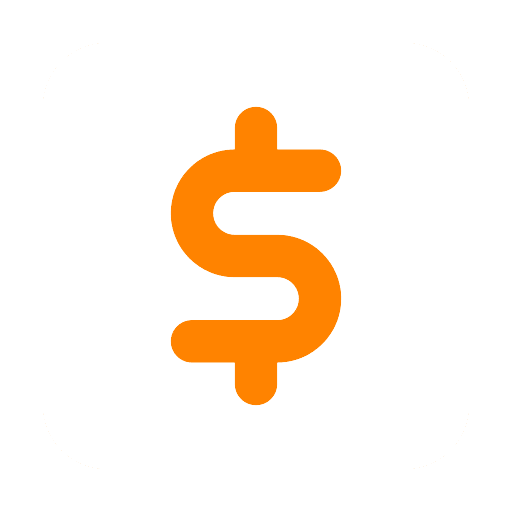 An orange dollar sign symbol on a white background.