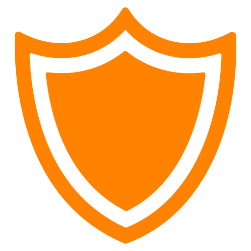 Orange shield icon with a white border, symbolizing protection or security. The shield is simple and stylized, set against a transparent background.
