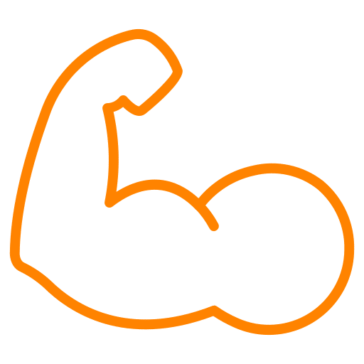 Outline of a flexed muscular arm, drawn in orange on a white background.